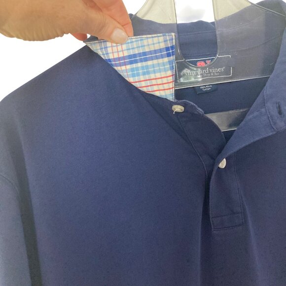 Vineyard Vines Blue Polo Shirt Large Mens Pima Cotton Plaid Underside Collar - Picture 3 of 8